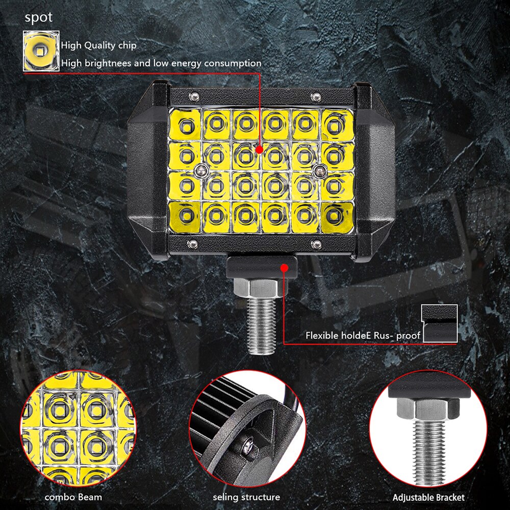 2PCS LED Bar 4 inch 72W LED Light Bar 4 Rows Work Light bar for Driving Offroad Boat Car Tractor Truck 4x4 SUV 12V 24V