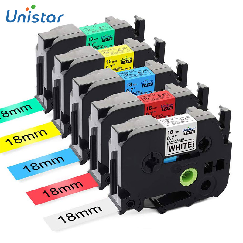 Unistar 5Pcs TZe-241 18Mm Compatibel Voor Brother Label Printer TZe241 TZe441 TZe-541 TZe641 Gemengde Kleuren Linten Label Maker