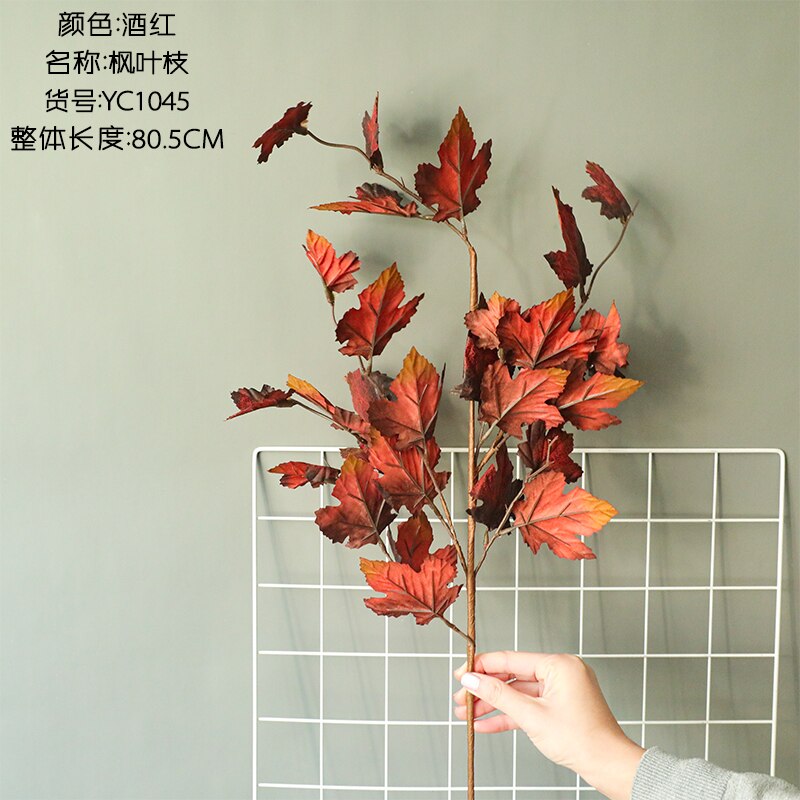 Foglie d'autunno ramo di albero di acero di seta ins vento pianta artificiale per la casa festa sbarra autunno decorazione fotografia puntelli: borgogna