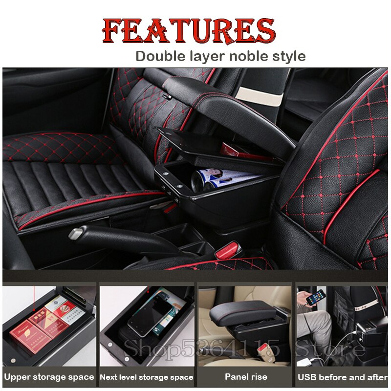 For Fiat 500 armrest box USB Charging heighten Double layer central content holder ashtray accessories