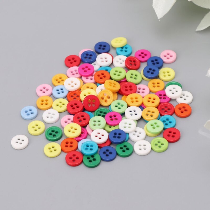 100Pcs 4 Gaten Gemengde Kleur Ronde Resin Knoppen Fit Voor Naaien En Scrapbook 9Mm XX9E