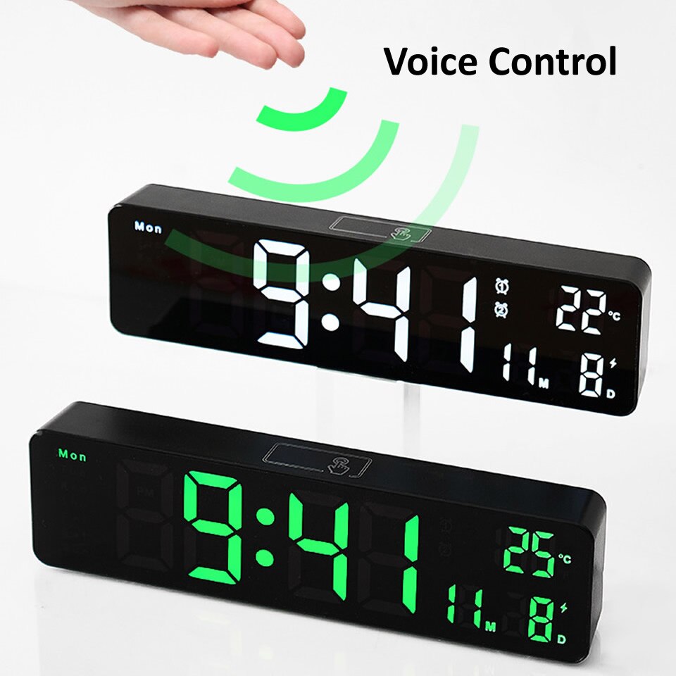 Large Screen LED Digital Alarm Clock Luminous Desktop Timer Temperature Display Alarm Clock with Music LED Desktop Digital Clock