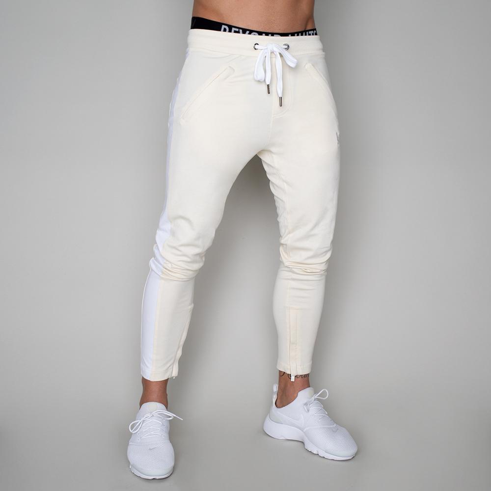 Mænd sports løbebukser bomuld ensfarvede lynlås bukser gym jogging bukser herre mærke sportsbukser herre bukser: Beige / Xxl