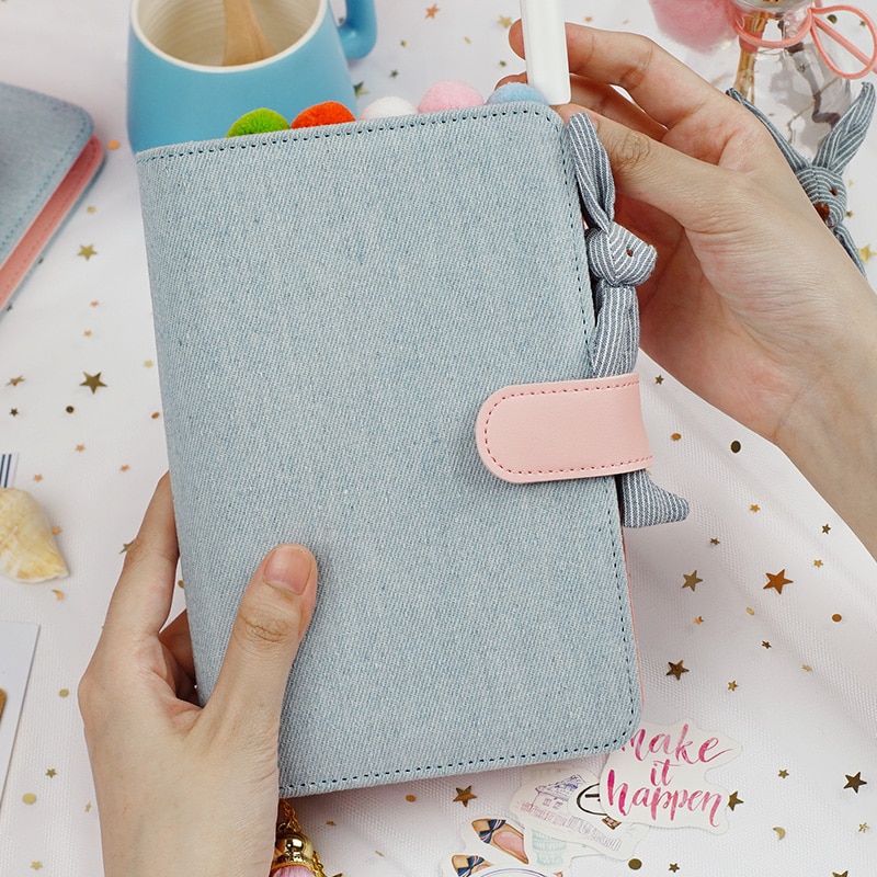 A5 A6 Kawaii mignon tissu cahier école bureau papeterie ligne vierge grille points planificateur bloc-notes 6 trous spirale anneau reliure