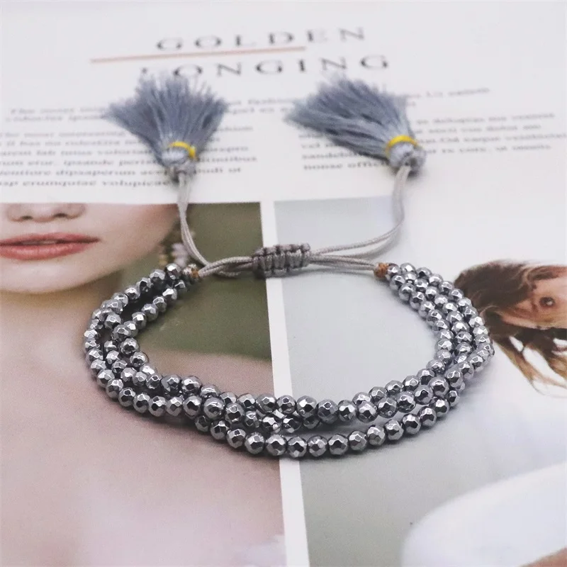 ALIYA Hematite Stone Bracelets For Men Women Jewelry Multilayer Beaded Pulsera Luxury Adjustable Jewellery Tassel Bracelet