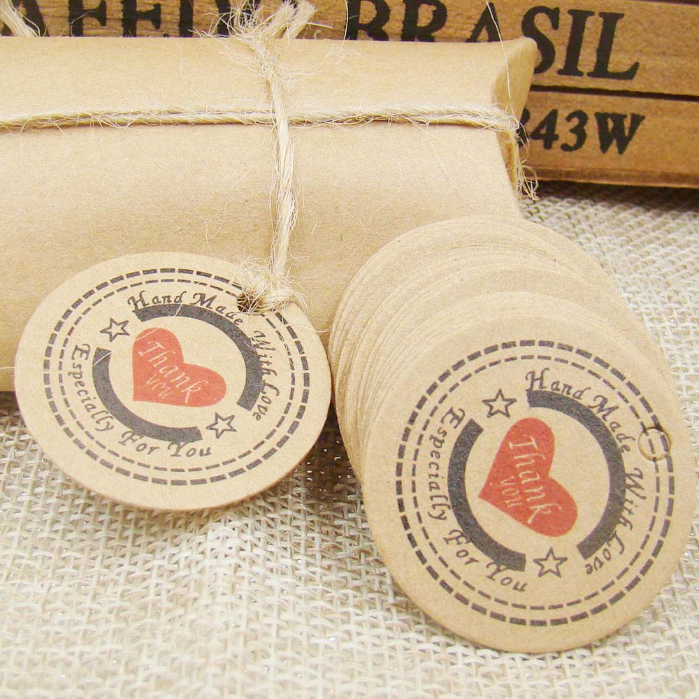 50 stuks kraft prijskaartjes +50 stuks hennep touwtjes papieren bedankkaartje papieren handgemaakte kaartjes met liefde voor sieraden/taart/kledingdoos