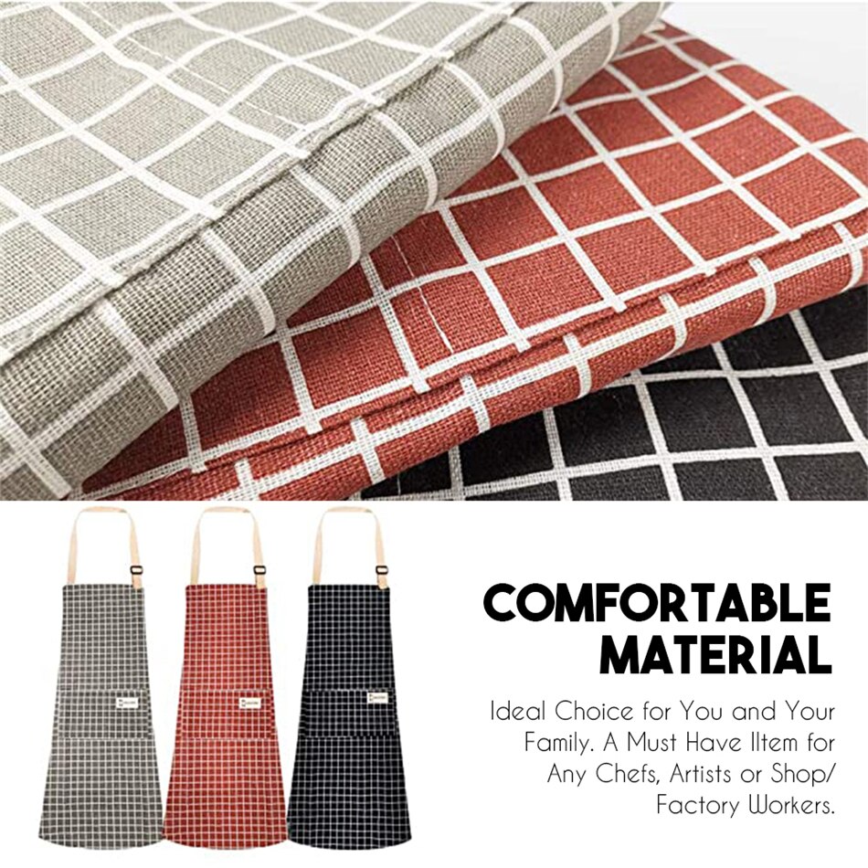 cooking apron with pockets, adjustable cotton and linen kitchen apron, chef apron suitable for ladies and men