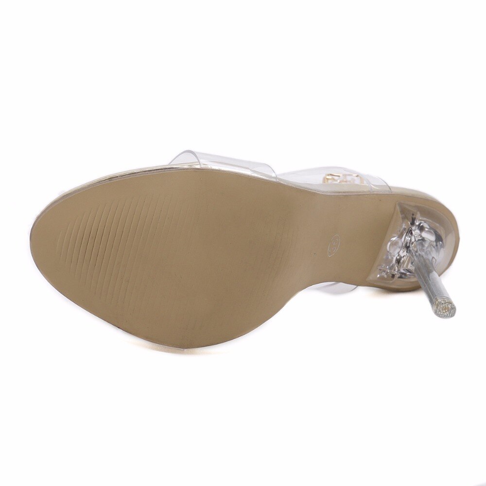 AIYKAZYSDL Crystal PVC Clear Heels Thin Heels Stilettos Women Pumps Open Toe High Heels Shoes Buckle Strap Diamonds Sapatos