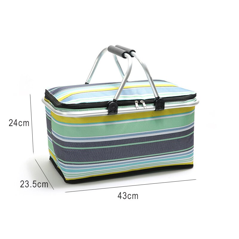 Insulated Picnic Basket Bag - 24L Collapsible Cooler with Folding Handle - Cool Storage for Food, Drinks, Camping, Travel