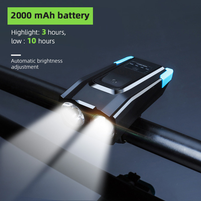 4000 mAh Wasserdichte Fahrrad Licht Mit Horn USB Aufladbare 800 Lumen LED Licht Für Fahrrad Radfahren Vorderseite Lampe Fahrrad Zubehör: 2000 Blau