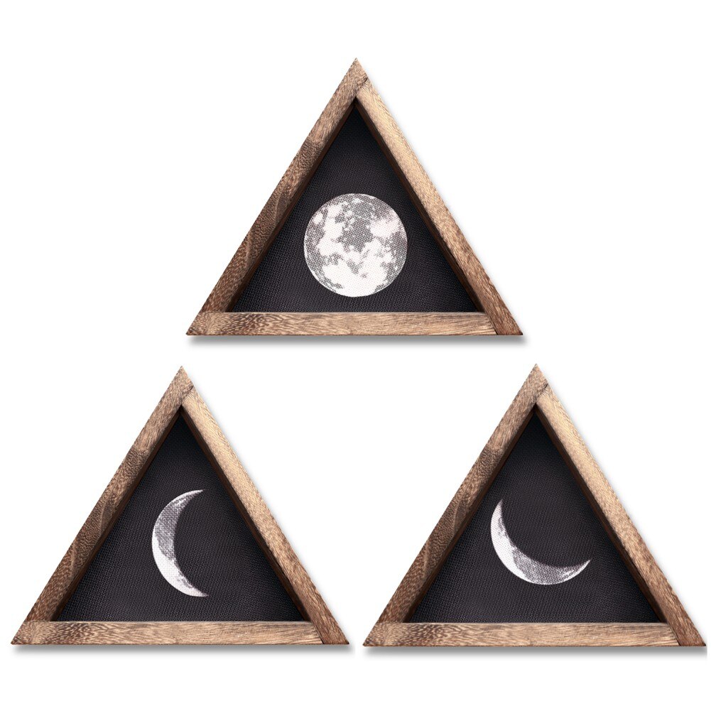 Rustic Wall Moon Phases Decor Moon Signs Framed Wooden Wall Art Prints Wall Hanging For Apartment Bedroom Living Room: Default Title