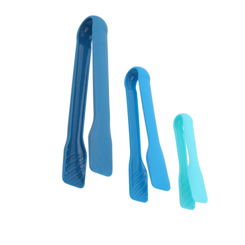 3 unids/set de plástico pinza para bufé de ensalada comida Tong pastel pan pinzas de servir barbacoa cocinar parrilla freír utensilios de cocina: blue