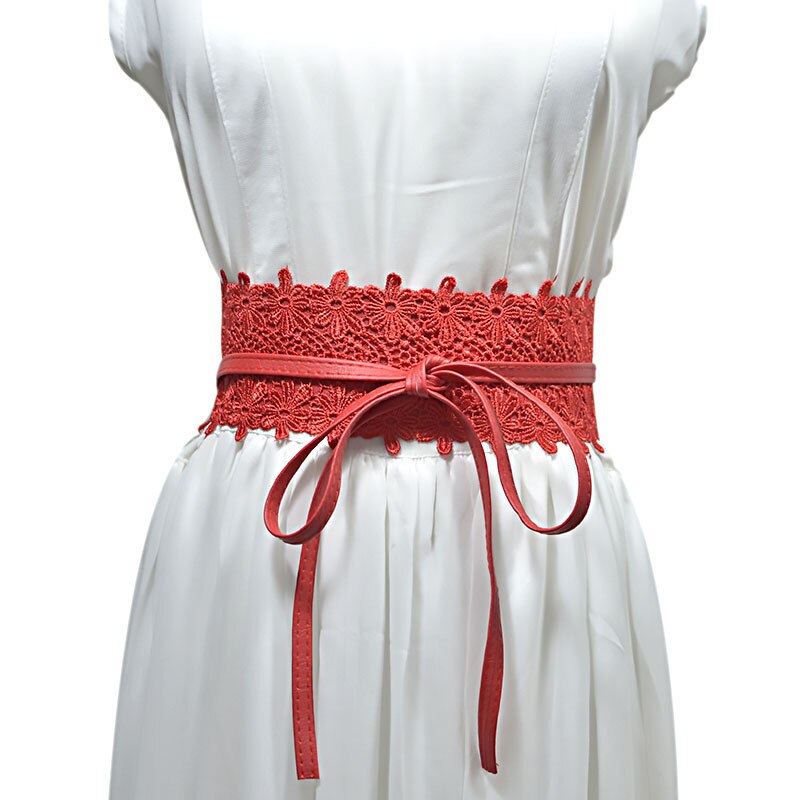 PU cuir dentelle Corset ceintures pour femmes rouge jaune noir large taille ceinture dames robe Starps ceinture 15 couleurs: Rouge