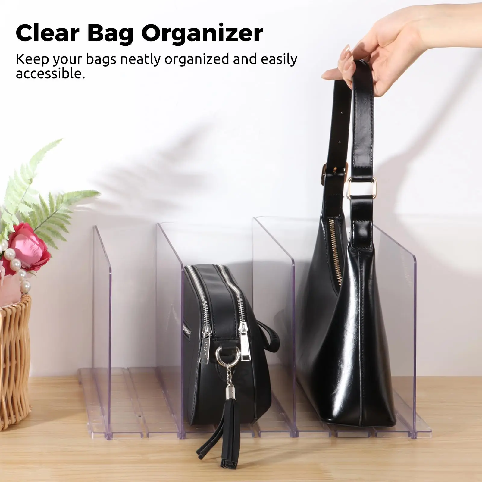 Purse Organizer Closet 5 Pack Adjustable Acrylic Shelf Dividers Closet Organization, Clear Purse Separator Handbag Storage Rack