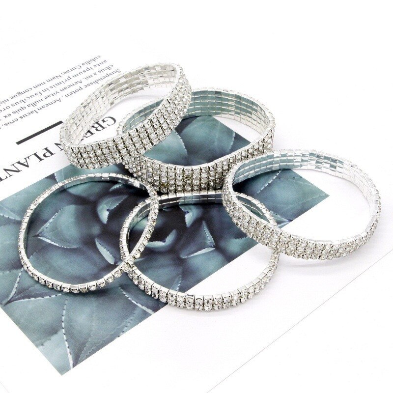 Silver Color Stretchy 1/2/3/4/5 Rows Bracelet Anklet Ankle chain Rhinestones Foot Jewelry Crystal Bracelet