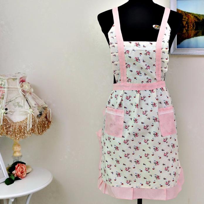 Delantal de tela Floral para mujer, para restaurante casa Cocina Barbacoa con bolsillo, babero de cintura, delantal para mujer #45: Default Title
