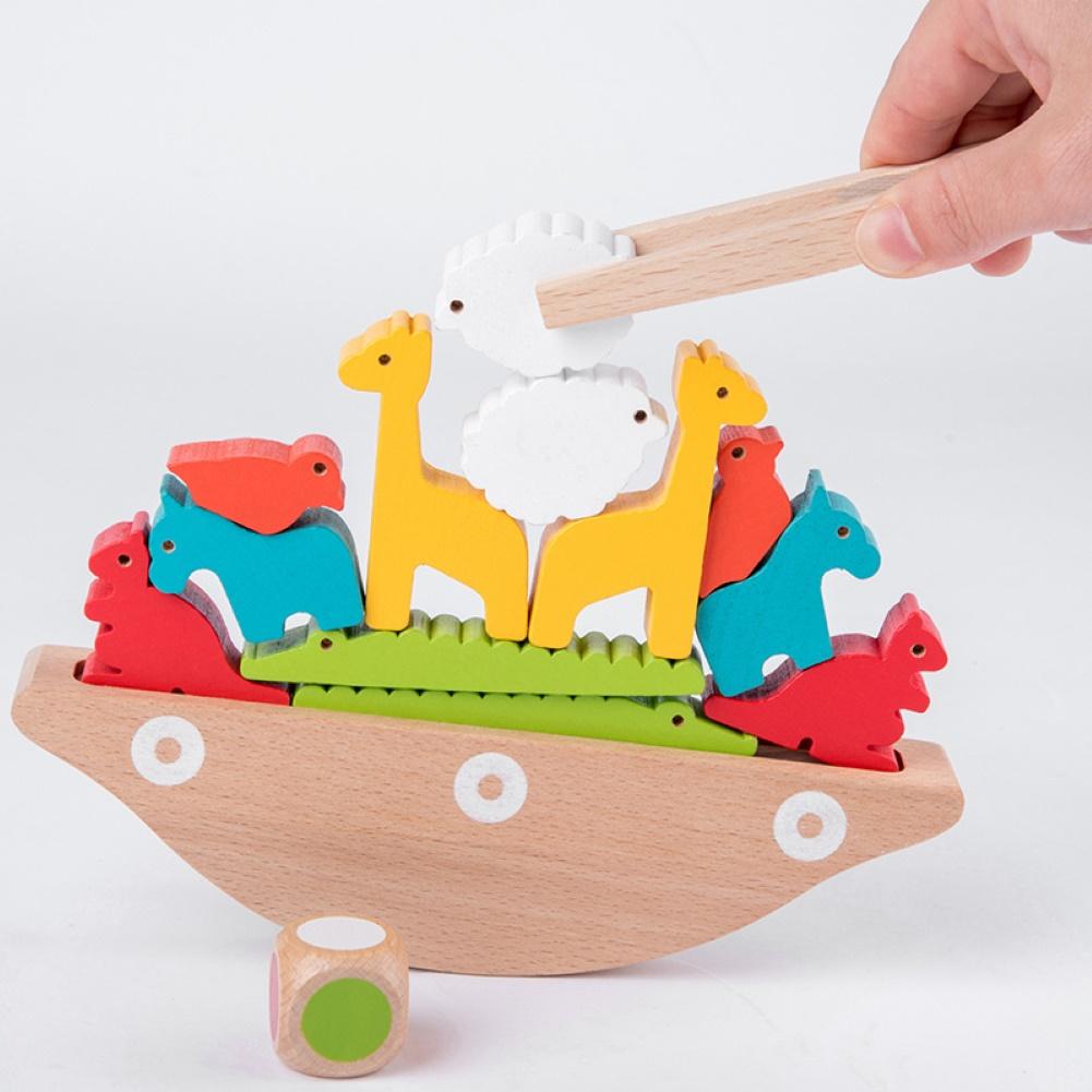 Giocattolo educativo precoce del gioco di impilamento dell&#39;altalena della barca dell&#39;equilibrio dei blocchi di animali di legno dei bambini