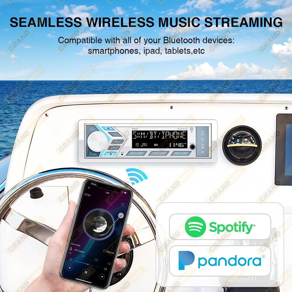 1Din Marine Stereo MP3 Receiver Bluetooth Boat Radio Digital LCD Display AM FM SD AUX Audio For Yacht Gauge ATV UTV RV Golf Cart