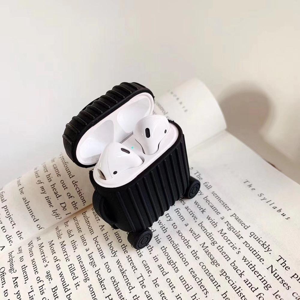 luxury For AirPods Case mini trunk box Earphone Accessories Case funda Cute Simple headphone silicon Cover For Air pods 1/2 case: black