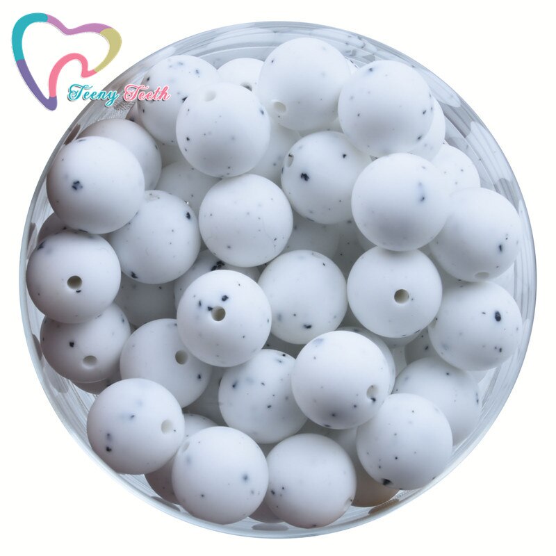 Teeny Tanden 10 PCS Wit Zanderig/Gespikkelde Siliconen Ronde 9-15 MM Ball Kralen BPA Gratis Baby Tandjes chewable Kralen Ketting Fopspeen 14-17 MM Hexagon DIY Siliconen Losse Kralen