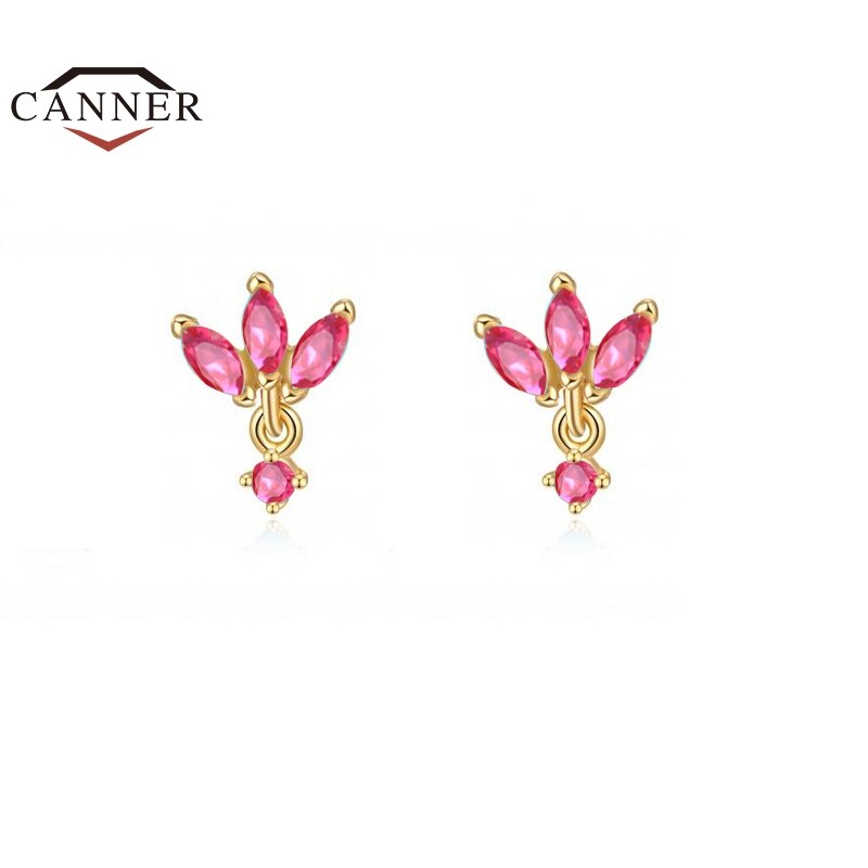 CANNER Rose Red Zircon Crystal Small Ear Hoops Huggie orecchini per le donne Piercing cartilagine Hoop orecchino regali di gioielli di moda