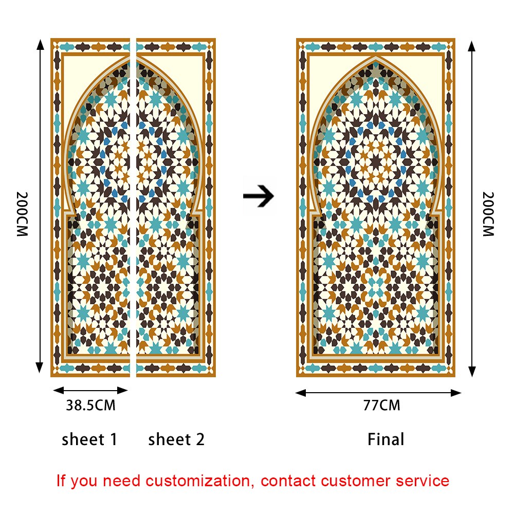 Muslim Style Floral Door Sticker Home Decoration DIY Wall Stickers Bedroom Kitchen Art Wallpaper Peel &amp; Stick Vinyl Wall Decals