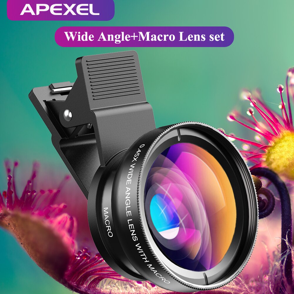 APEXEL 2 w 1 zestaw obiektywów do aparatu telefonicznego 0,45x szeroki kąt i 12,5x obiektyw makro kamera HD Lentes dla iphone ios android smartfony