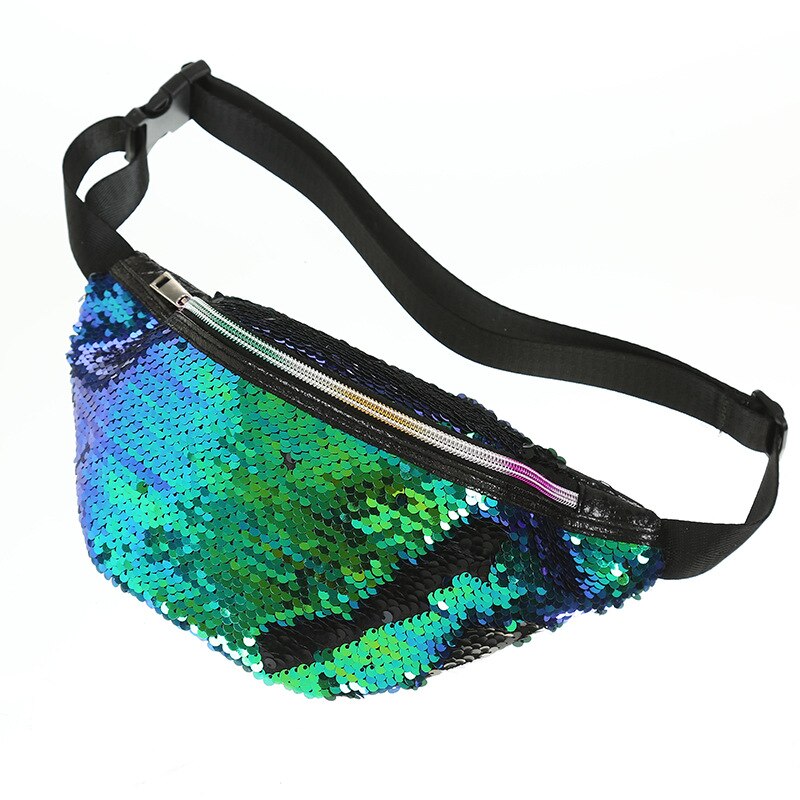 Mermaid Sequins Waist Bag Women Colorful Fanny Pack Girls Chest/Belt Bag For Teenage Girls Waist Pack Glitte Phone Pouch: Green