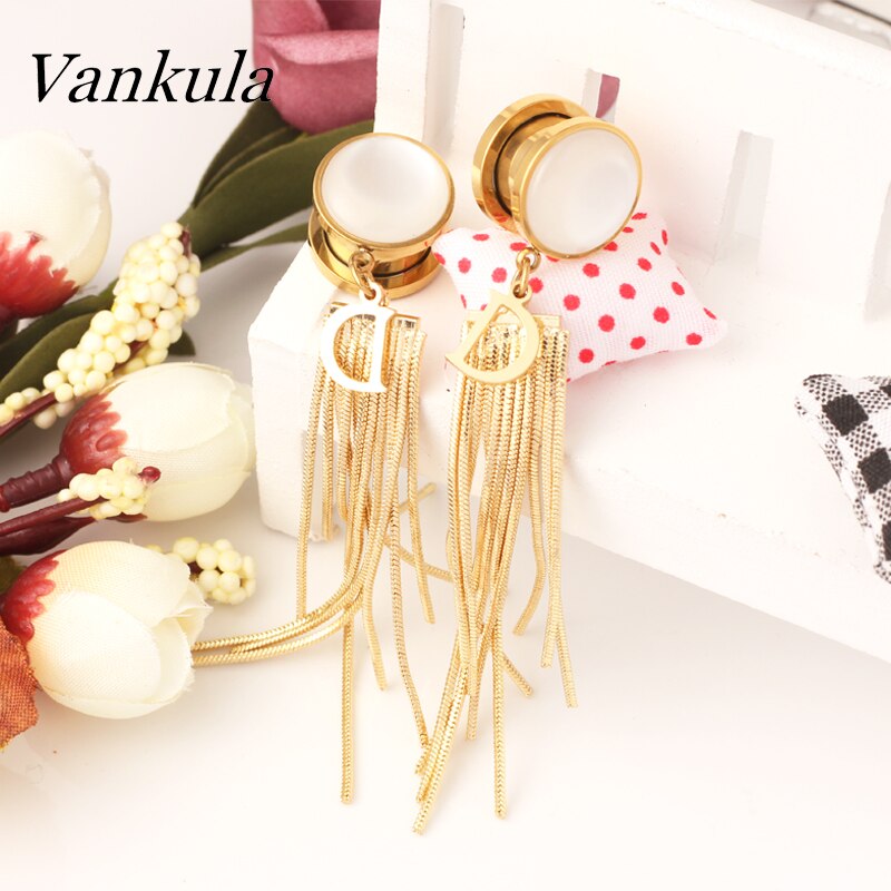 Vankula Stainless Steel Ear Gauges Tunnels Ear Plugs Dangle Stretchers Metal Piercing Body Jewelry Gauges For Ears 6mm-16mm