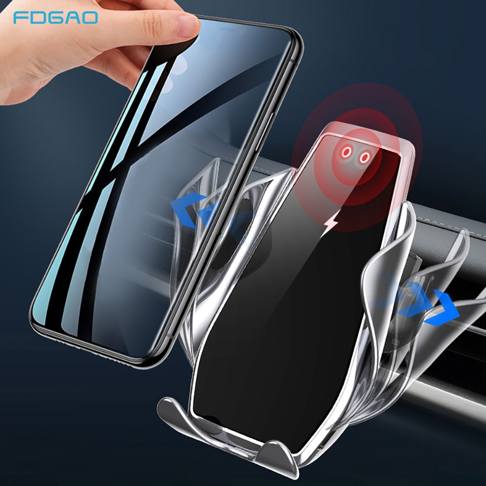 Fdgao 15w automatische infraroodsensor auto ventilatierooster draadloze oplader telefoonhouder voor iphone 11 pro xs xr  x 8 samsung  s20 s10