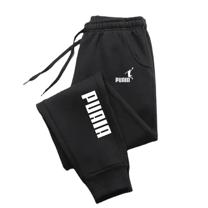 PUAIA Printed Men's Sweatpants Spring Autumn Jogging Trousers Fitness Loose Fit Clothing Solid Color Outfit Streetwear Pants: L / black