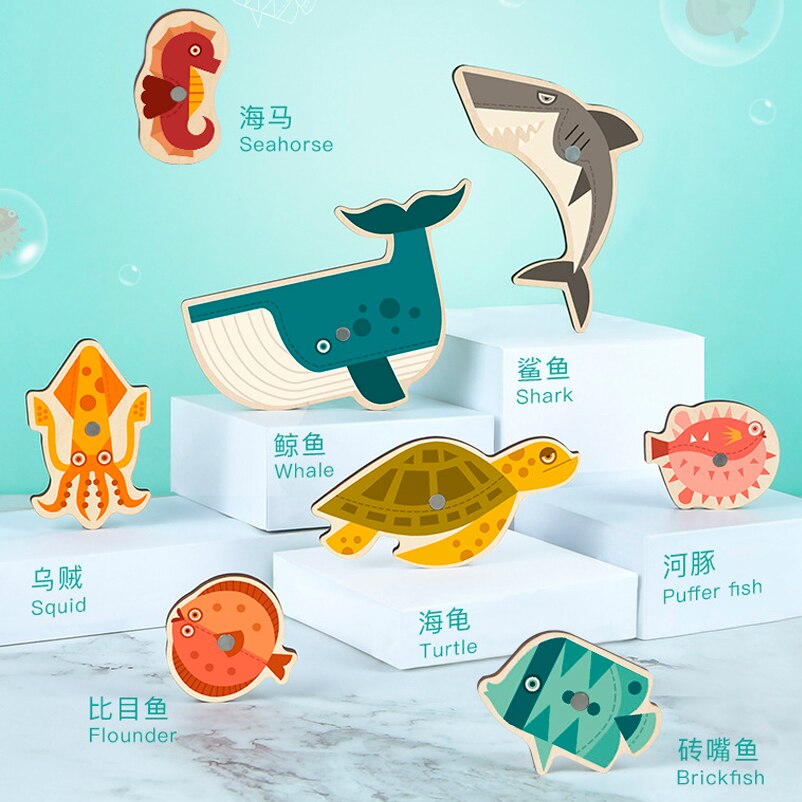 MiDeer 3D Giocattoli Di puzzle Magnetico in Legno per Bambini Educativi di Pesca Divertente Gioco di Bambini Dei Capretti Del bambino Regali Pesca Interattivo Gioco Da Tavolo