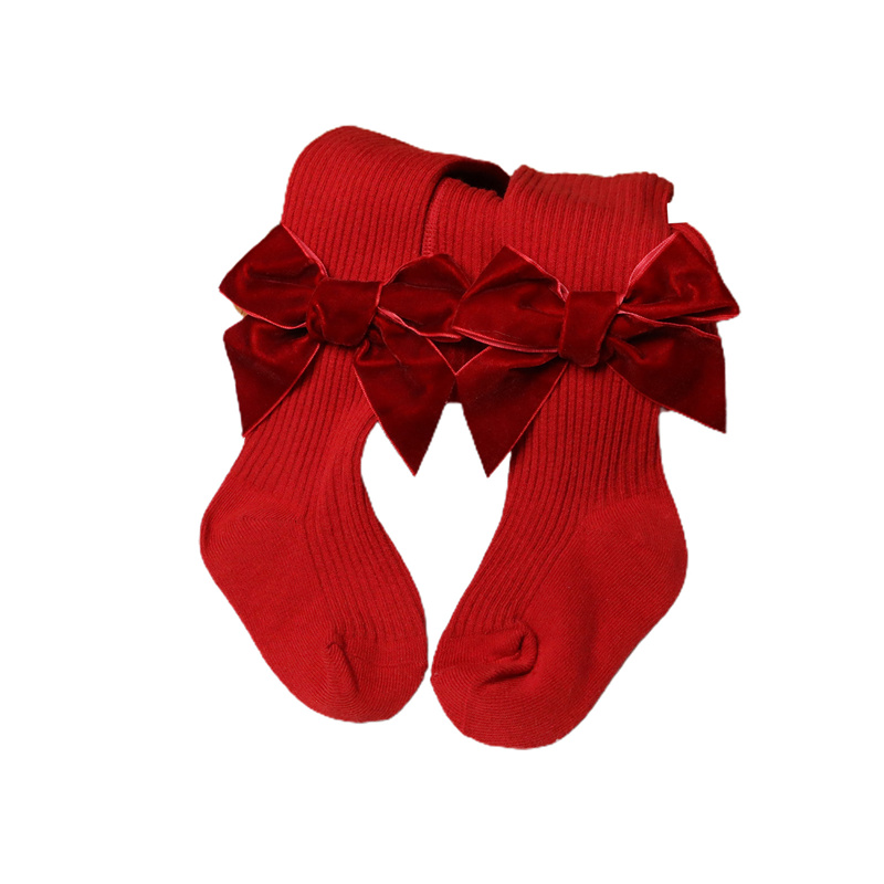 Toddler Baby Christmas Ribbed Pantyhose Girls Stretch Mid-Rise Tights with Bows Warm Stockings for Winter 6M-6Y: E / XL