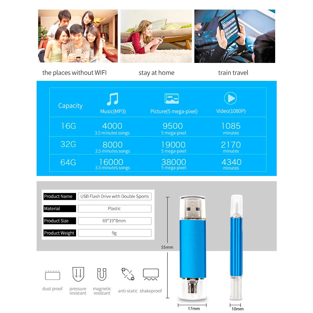 yvonne YT601-3l USB Flash Drive USB3.0 U Disk High Speed drive OTG Double Ports Multifunctiona USB Memory Stick for Phone/Laptop
