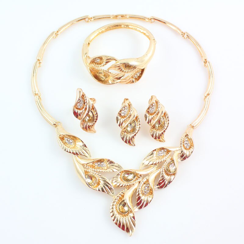 Gold Farbe Schmuck Sets Blätter Form African Kostüm Halskette Set Frauen Braut-accessoires: Champagne