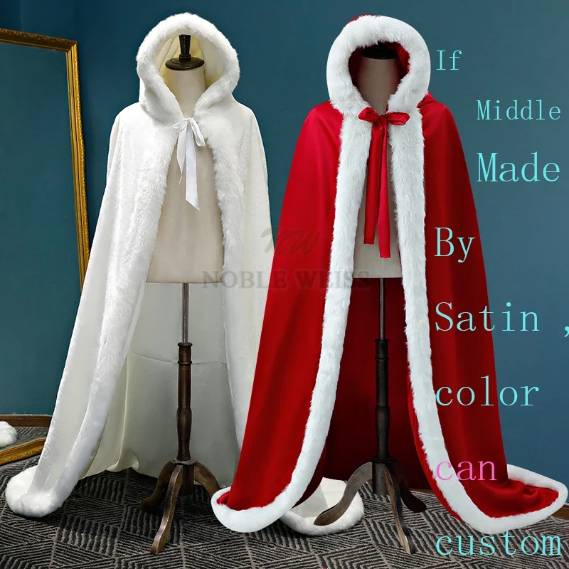 Winter Lange Warme Bruiloft Capes White Wedding Cloak Floor Lengte Bruid Sjaal Faux Fur Cape Jas Volwassen Bridal Wrap