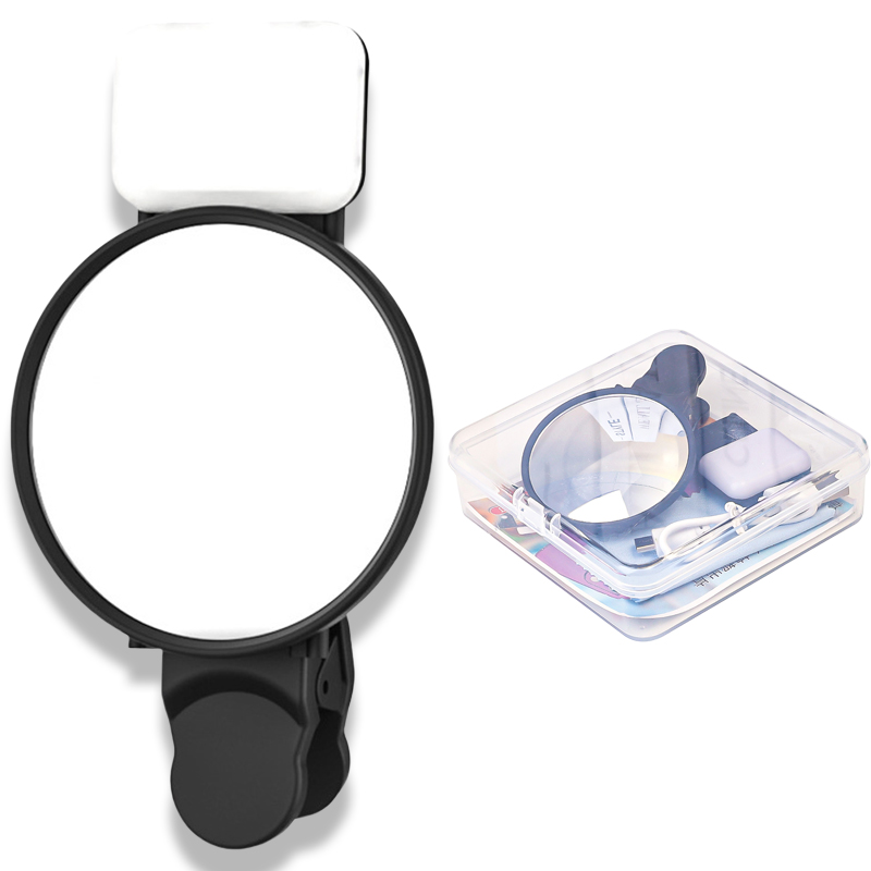 Selfie-reflectorspiegel Invullicht voor mobiele telefoon met stabiele clip Universele selfieclip aan de achterkant Spiegel Selfies Licht voor fotografie: WHITE
