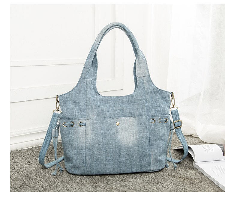 Denim kvinnor axelväska jeans crossbody väska kvinnlig stor tote resväska stor mochila bolsa blå