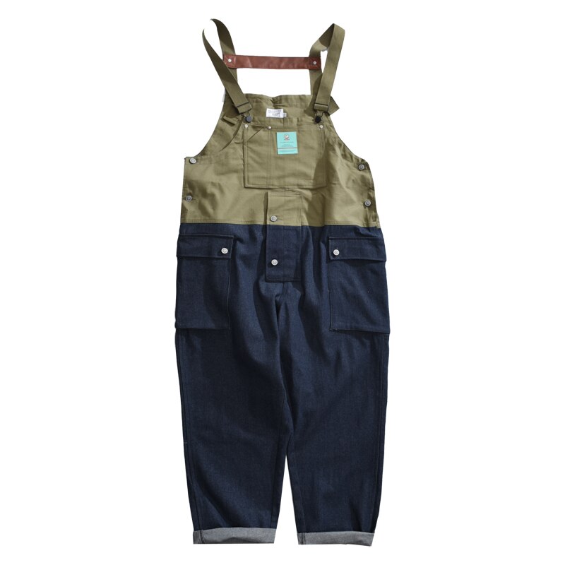 Kontrastsøm smæk overalls bukser herre safari cargo arbejdsbukser funktionelle flere lommer denim bukser overalls herre jeans