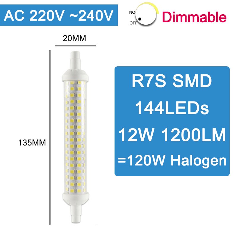 R7S Led Lamp COB Glas Spot Light led Lamp 78mm 6W 118mm 15W Vervangen Halogeen AC 110V 220V 50W 100W Schijnwerper Spot Light lamp: SMD 135mm 220V Dim / Cold White