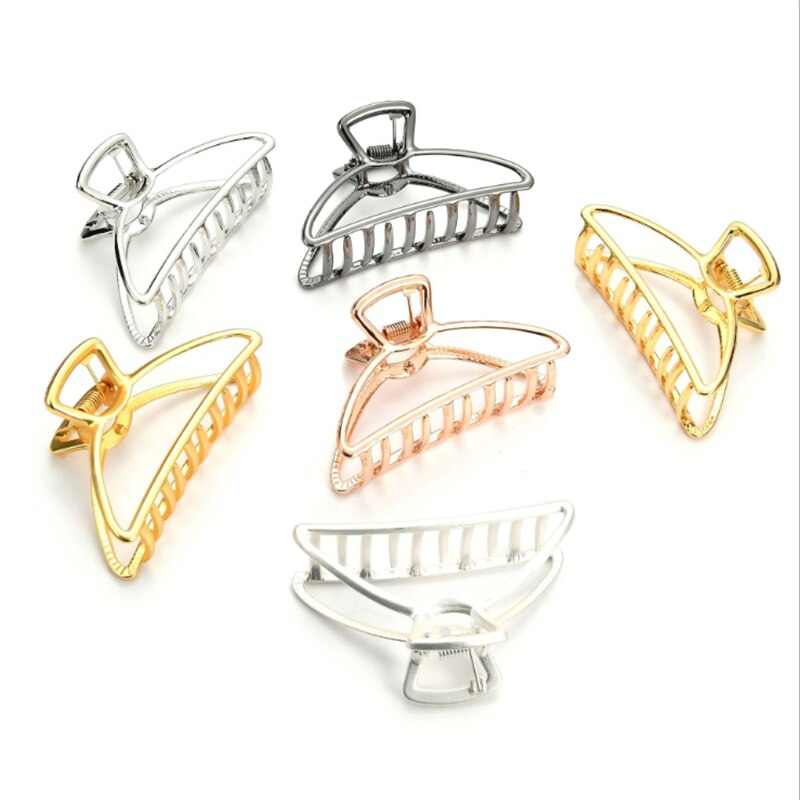 Women Girls Geometric Hair Claw Clamps Metal Hair Crab Moon Shape Hair Claw Clip Solid Color Hairpin Large Size Hair Accessories