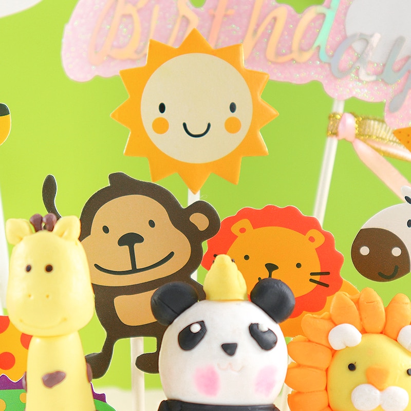 Zoo Cute Forest Animal Cake Toppers for Kid`s Birthday Decoration Monkey Giraffe Tiger Lion Cupcake Toppers Birthday Cakes