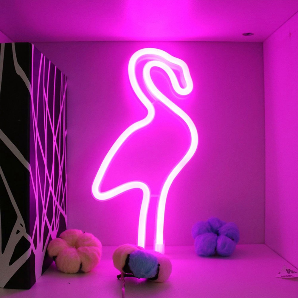 USB Operated Neon LED Pink Flamingo Battery Powered Night Light Sign for Christmas Year Birthday Party Home Decoration