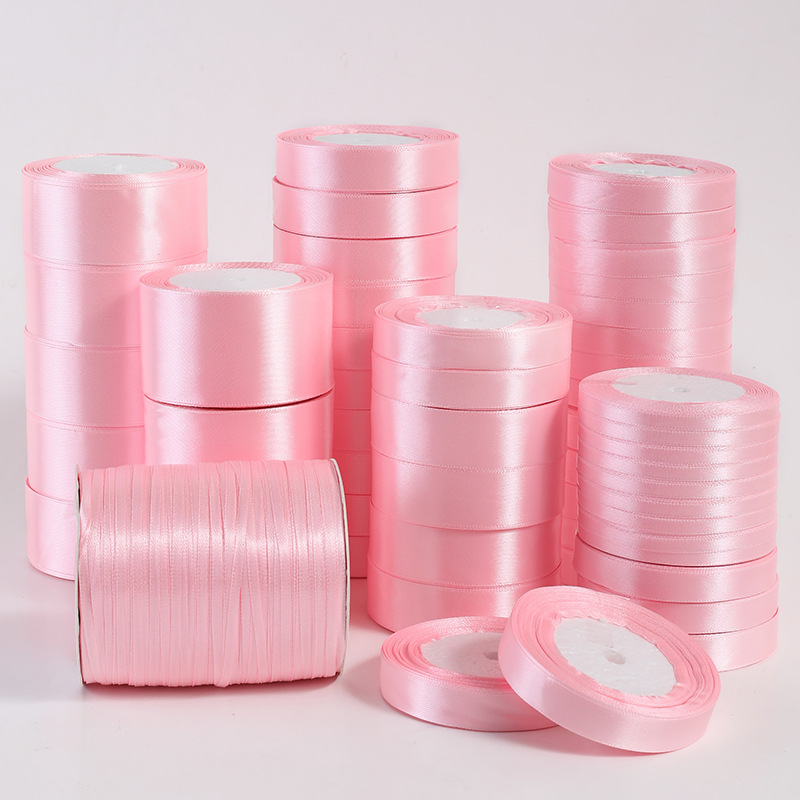 22 metros/rollo de cintas de satén de seda rosa de 6/10/15/20/25/40/50mm para manualidades DIY lazo hecho a mano envoltura de boda decorativa