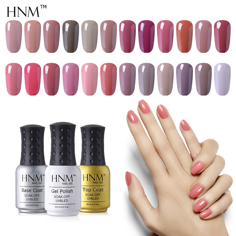 Hnm nude cor gel unha polonês 8ml 24 pçs/lote longa duração verniz gel conjunto ferramenta gelpolonês vernis semi permanente