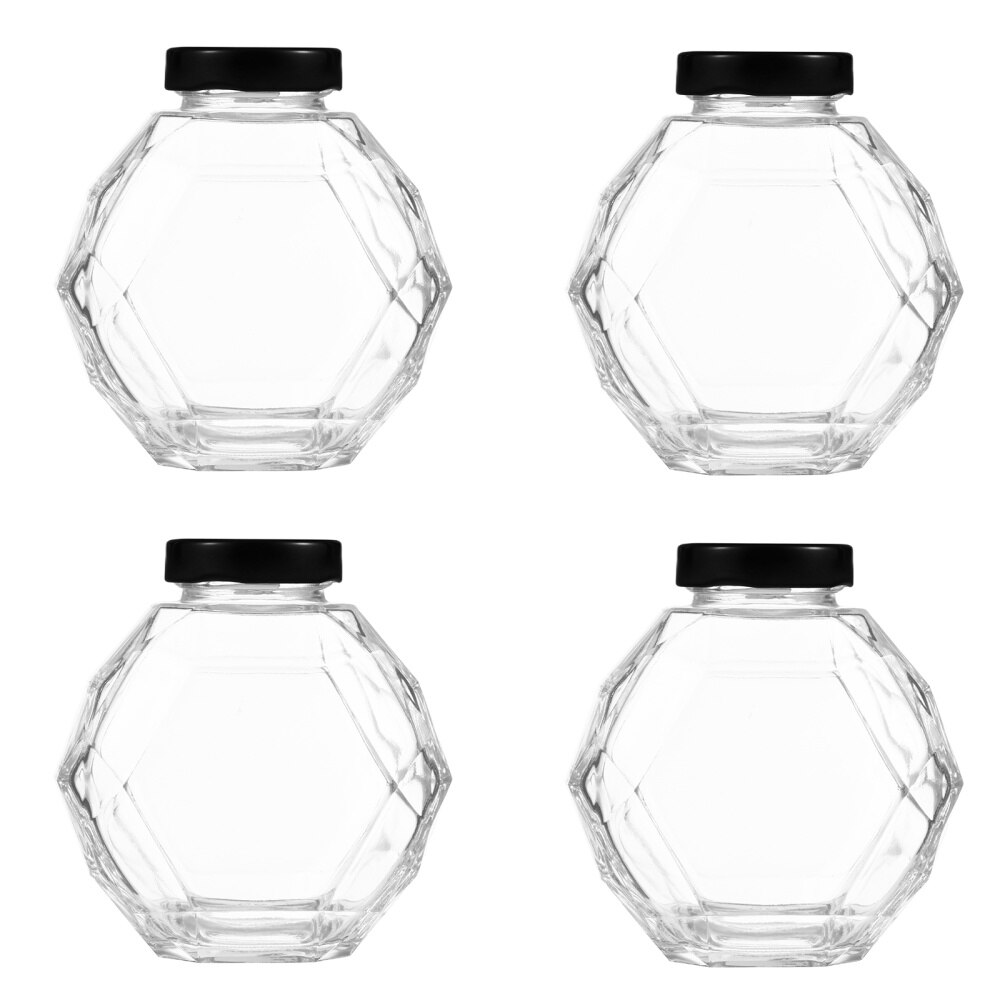 4 Stuks Clear Honing Jar Bee Honing Fles Clear Honing Potten Transparante Honing Potten: Black