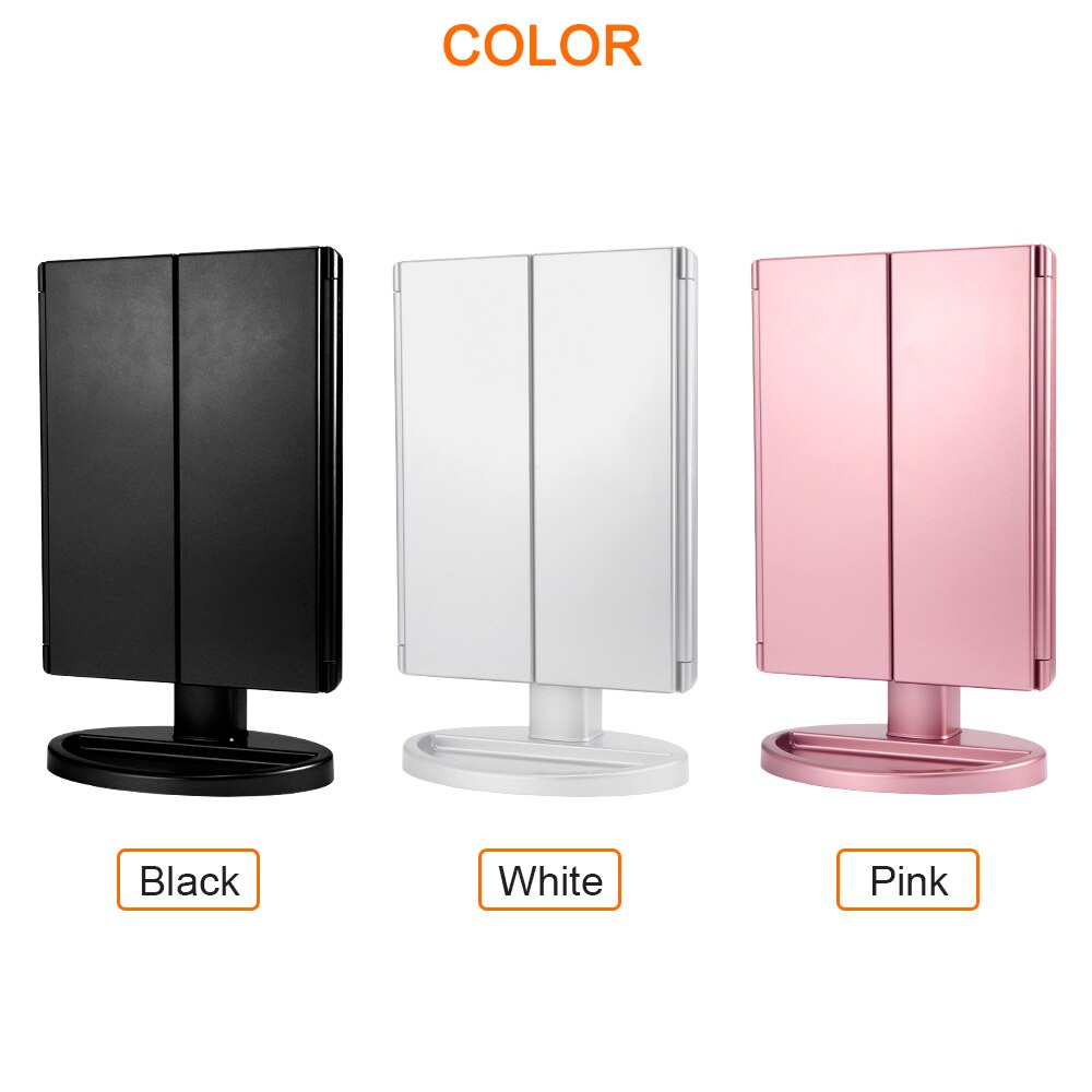 22 LED Makeup Mirror Touch Screen Mirror Lady's Home Desktop Three Sided Folding Mirror Night Light Definition Cosmetic Mirror