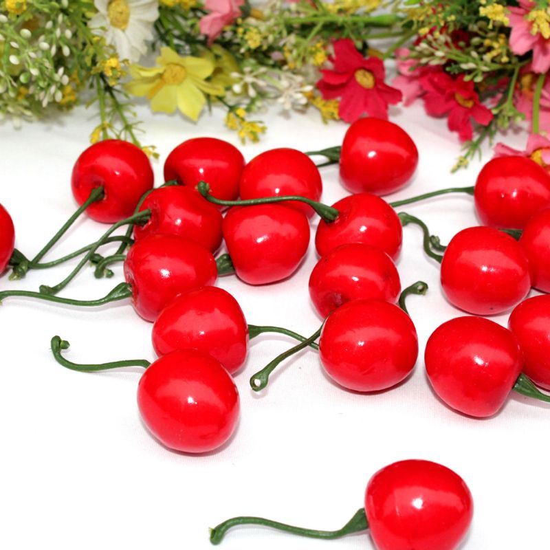 20 stks/zak Herbruikbare Levensechte Simulatie Kleine Kersen Kunstmatige Rood Fruit Model voor Fotografie Studio Foto Achtergrond Props