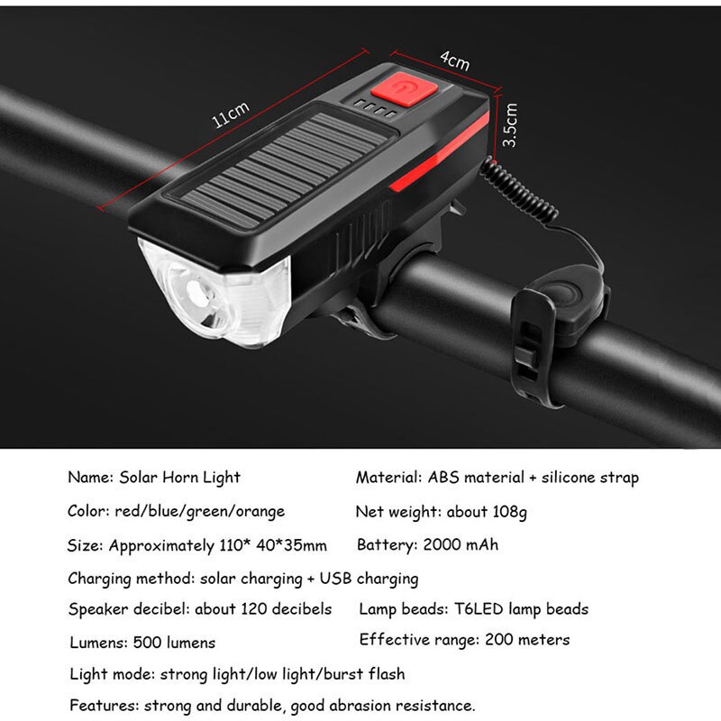 Neue Fahrrad MTB Licht Solar- USB Ladung aufladbare Radfahren Scheinwerfer Wasserdichte Fahrrad Scheinwerfer Hinten Rücklicht Lampe Taschenlampe