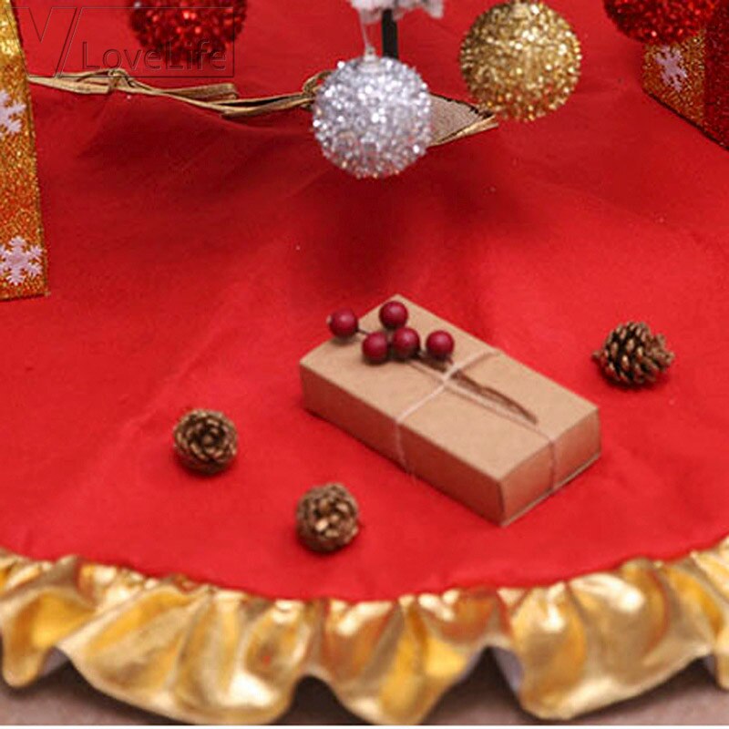 90cm røde juletræsnederdel gylden kant flæsetræsnederdel til julepynt til hjem og år dekoration
